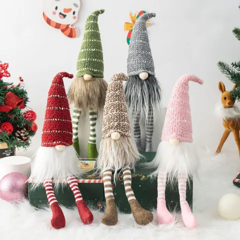 Weihnachten Gnom Plüsch Dekoration Gesichtsloser Rudolph Puppe Gestrickt Gestreift Lange Beine Gnom Ornament Für Haus Party Dekor