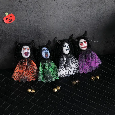 Halloween Horreur Fantôme Décoration Suspendue Maille Toile d'Araignée Sorcière Poupée Avec Cloche Pour Fête Maison Bar Décor