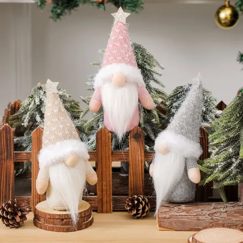 Weihnachtswichtel Plüsch Deko Gesichtlose Puppe Mit Sternen-Topper Gestrickter Nordischer Tomte Für Weihnachtsfeier Tischdeko