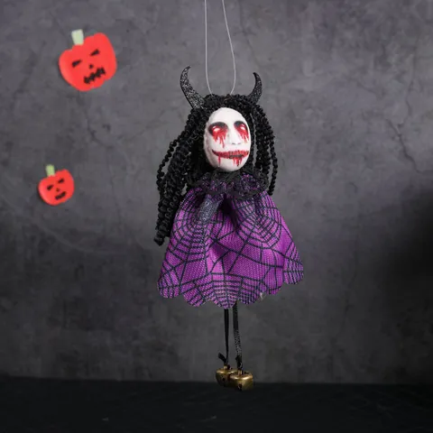 Halloween Horreur Fantôme Décoration Suspendue Maille Toile d'Araignée Sorcière Poupée Avec Cloche Pour Fête Maison Bar Décor