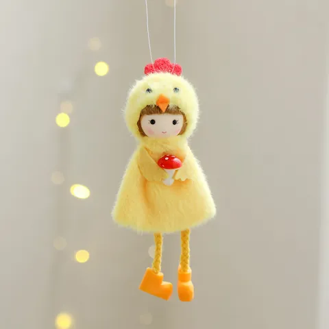 Lindo Adorno Colgante de Peluche de Niña Pollito de Pascua Con Zanahoria Huevo Hongo Para Decoración de Fiesta Hogar