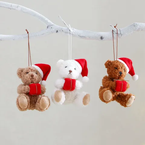 Ornement Suspendu en Forme d'Ours de Noël Avec Bonnet Rouge Et Boîte Cadeau Peluche Décoration d'Arbre De Noël Pour Maison