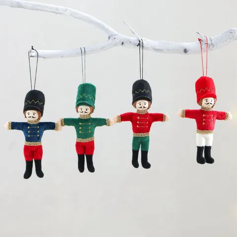 Christmas Nutcracker Soldier Hanging Ornaments Plush Fabric Nutcracker Figures Gold Embroidery For Xmas Tree Decor Holiday Gift Home Party Decoration