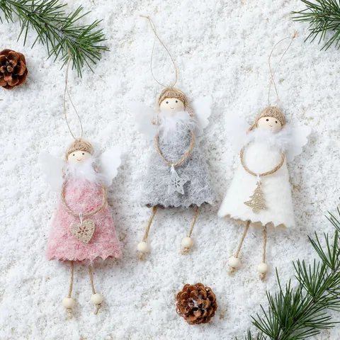 Decoración Colgante de Ángel de Navidad Muñecas de Ángel de Tela de Felpa para Adornos de Árbol de Navidad Hogar Fiesta Regalos