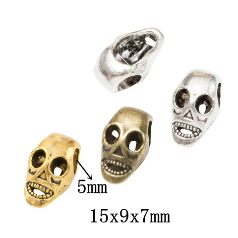 Vintage Legierung Totenkopf Perlen Mit Großem Loch Für DIY Schmuckherstellung Armband Halskette Antik Silber Gold Bronze Charms
