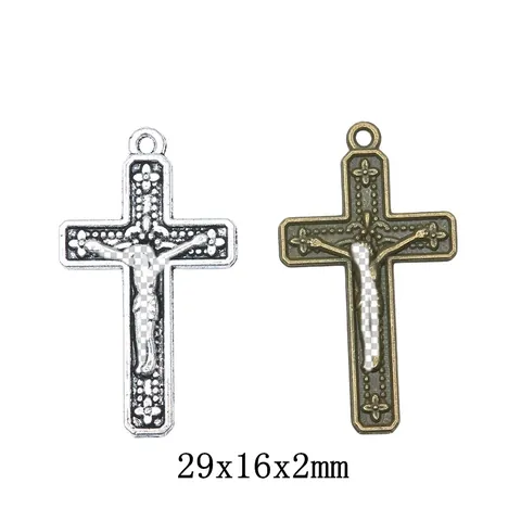 Ciondoli Croce Crocifisso di Gesù in Lega Vintage Bronzo Argento Antico Pendenti Religiosi per Fai da Te Creazione Gioielli