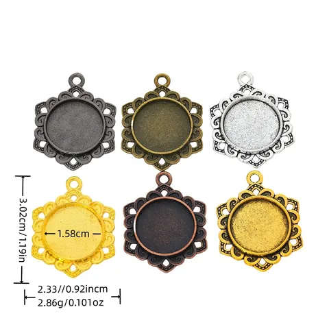 Vintage Zinc Alloy Round Bezel Setting Pendant Floral Edge DIY Jewelry Making Time Gem Base Accessory Findings