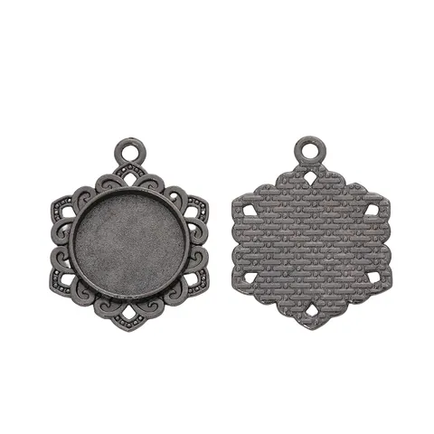 Vintage Zinc Alloy Round Bezel Setting Pendant Floral Edge DIY Jewelry Making Time Gem Base Accessory Findings