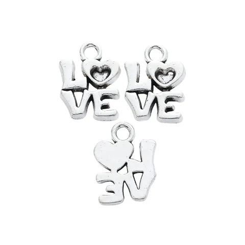 Vintage Zinc Alloy LOVE Heart Charms For DIY Jewelry Making Antique Gold Silver Bronze Letter Pendants Craft Accessory