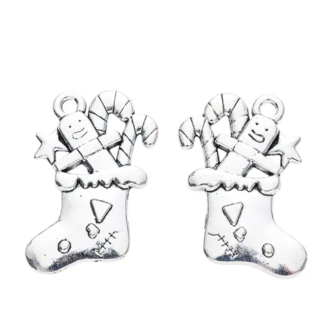 Vintage Alloy Christmas Stocking Pendant Gingerbread Man Candy Cane Star DIY Jewelry Making Charms Holiday Accessory