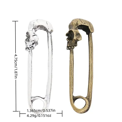 Vintage Alloy Skeleton Skull Safety Pin Charms Punk Gothic DIY Jewelry Making Accessories Ancient Silver Bronze Decorative Pins
