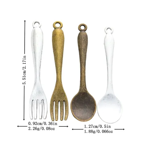 Vintage Alloy Mini Spoon And Fork Pendants For DIY Jewelry Making Retro Antique Bronze Silver Metal Charms Accessories