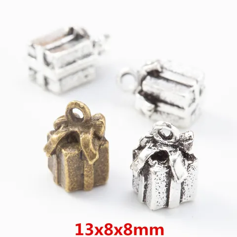Vintage Legierung Geschenkbox Anhänger Antik Bronze Silber Schleife Pendants DIY Schmuckherstellung Handwerk Zubehör Weihnachten Ornamente