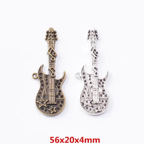 Vintage Zinc Alloy Guitar Charms Pendants Hollow Musical Instrument DIY Jewelry Making Accessories For Necklace Keychain Bracelets