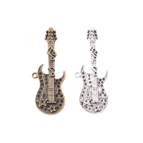 Vintage Zinc Alloy Guitar Charms Pendants Hollow Musical Instrument DIY Jewelry Making Accessories For Necklace Keychain Bracelets