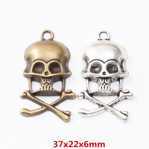 Vintage Zinc Alloy Skull Crossbones Pendants For DIY Jewelry Making Antique Bronze Silver Metal Charms Accessories