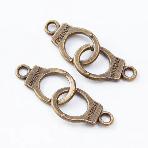 Vintage Alloy Handcuff Charms Freedom Letter Double Handcuff Connector Pendant For DIY Jewelry Making Bracelet Necklace