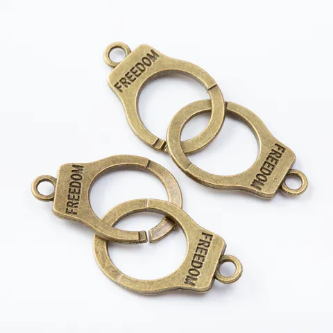 Retro Zinc Alloy Handcuff Charms Connector With Freedom Letter Engraved Antique Bronze Silver DIY Jewelry Making Pendant