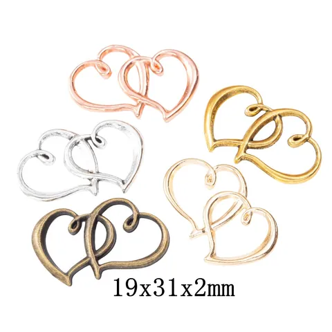 Pendentifs Double Cœur Entrelacés en Alliage de Zinc Vintage Design Creux Argent Or Antique Accessoires de Création de Bijoux DIY