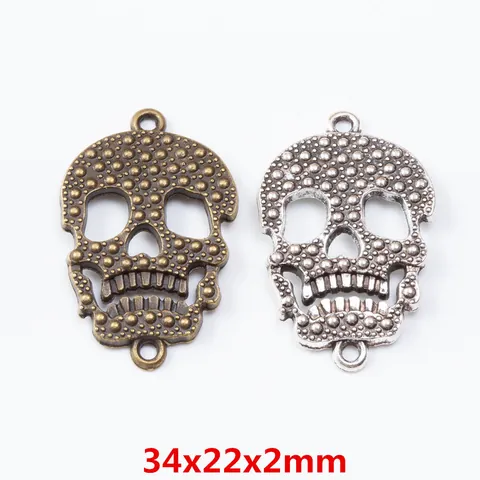 Vintage Alloy Skull Pendant Gothic Punk Double Loop Connector For DIY Jewelry Making Findings Antique Bronze Silver Style