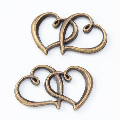 Pendentifs Double Cœur Entrelacés en Alliage de Zinc Vintage Design Creux Argent Or Antique Accessoires de Création de Bijoux DIY