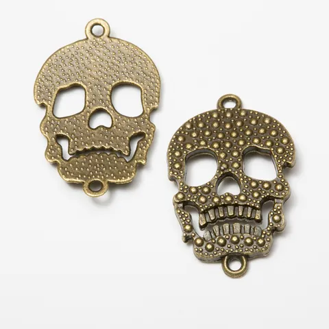Vintage Alloy Skull Pendant Gothic Punk Double Loop Connector For DIY Jewelry Making Findings Antique Bronze Silver Style