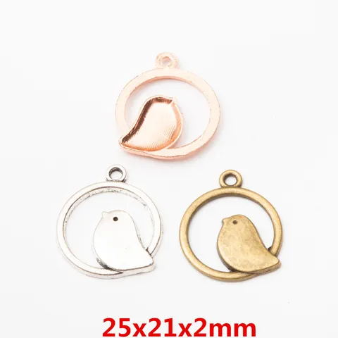 Vintage Alloy Bird Cage Charms Pendants Bird Circle Hollow DIY Jewelry Making Accessories Bronze Silver Rose Gold Charms