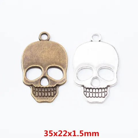 Vintage Alloy Skull Head Charms For DIY Jewelry Making Halloween Party Decor Antique Bronze Silver Metal Pendant Accessories