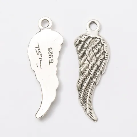 Vintage Alloy Wing Feather Pendants With S925 Stamp For DIY Jewelry Making Gold Silver Bronze Necklace Charm Accessory