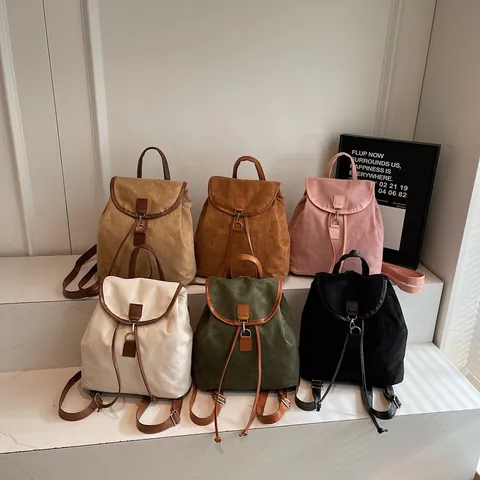 Vintage Suede Backpack For Women Large Capacity Urban Minimalist Travel School Bag Drawstring Flap Metal Buckle