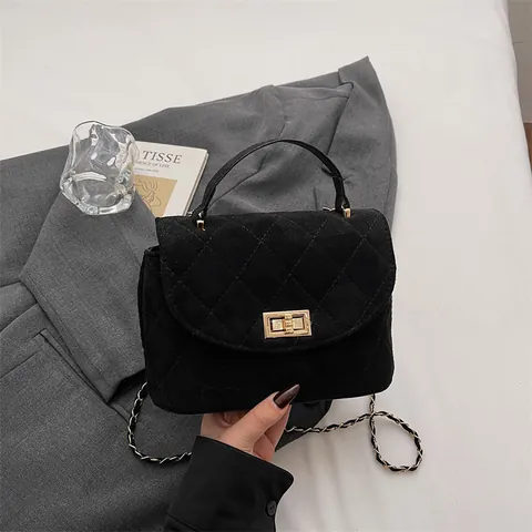 Bolso de Hombro para Mujer Aspecto Ante Acolchado Rombos Cierre Dorado Cadena Metal Vintage Bolso de Mano Moda Casual