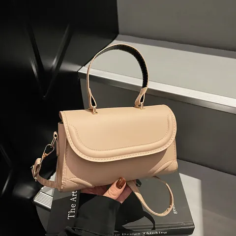Vintage PU Leather Crossbody Bag For Women Minimalist Small Square Handbag With Top Handle Adjustable Strap Solid Color