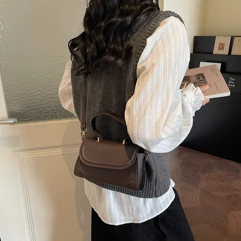Borsa a Spalla Donna in Pelle PU Retrò Minimalista Tinta Unita Piccola Borsa a Tracolla Quadrata Cinghia Regolabile