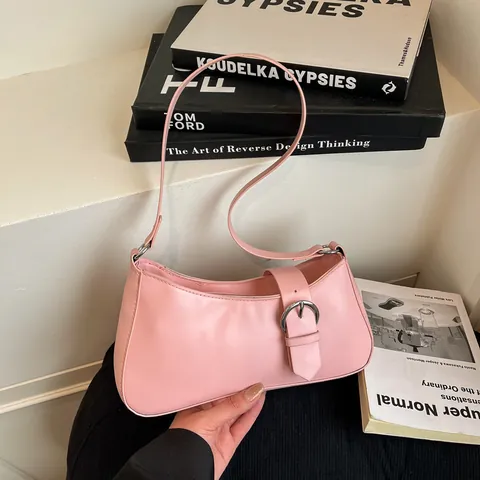 Bolso de Axila de Cuero Sintético Minimalista para Mujer Gran Capacidad Color Sólido Hebilla de Metal Plateado Bolso de Hombro Hobo