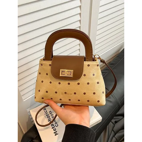 Vintage Polka Dot Handtasche Für Damen PU Leder Umhängetasche Mit Metallschloss Minimalistische Schultertasche Täglich Pendeln Top Handle Tasche