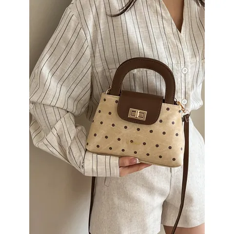 Vintage Polka Dot Handtasche Für Damen PU Leder Umhängetasche Mit Metallschloss Minimalistische Schultertasche Täglich Pendeln Top Handle Tasche