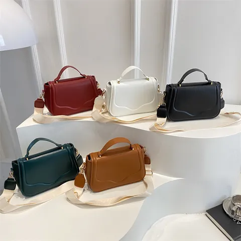 Fashion Women Wavy Edge Flap Handbag PU Leather Small Square Crossbody Bag With Wide Fabric Strap Commuting Shoulder Bag