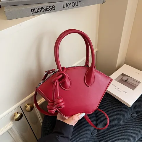 Bolso de Mano para Mujer de Cuero PU Forma de Concha Color Sólido Con Detalle de Nudo Correa Desmontable Elegante Bolso Bandolera