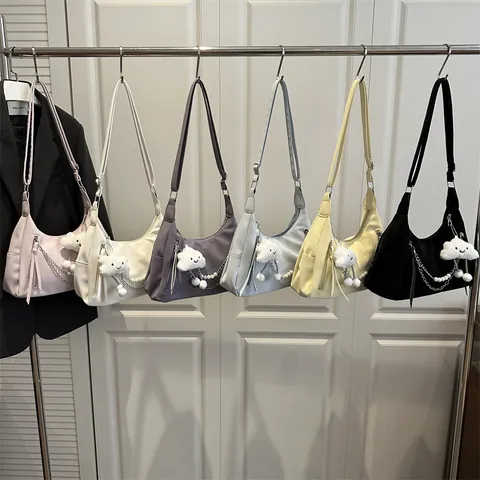 Sac à Épaule Hobo Rétro Simple Pour Femme Avec Décoration Chaîne En Perles Et Pendentif Nuage Sac Sous Les Aisselles Tendance
