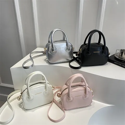 Fashion Women PU Leather Mini Boston Handbag Vintage Minimalist Shell Crossbody Bag Street Trend Solid Color Top Handle Bag