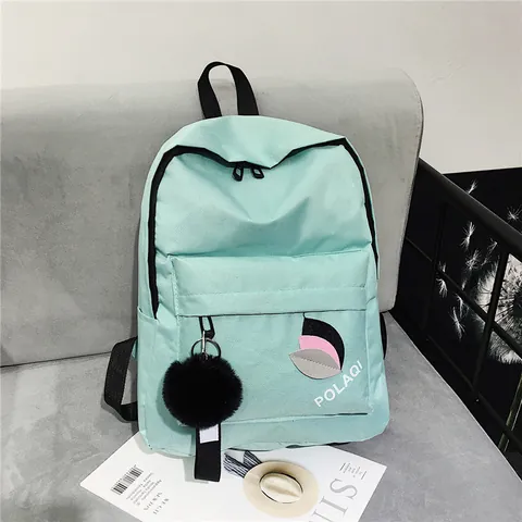 Zaino in Nylon alla Moda da Donna Grande Capacità Borsa da Scuola per Studenti Ragazze con Ciondolo a Pompon Motivo a Foglia Borsa da Viaggio