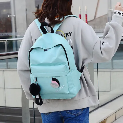 Zaino in Nylon alla Moda da Donna Grande Capacità Borsa da Scuola per Studenti Ragazze con Ciondolo a Pompon Motivo a Foglia Borsa da Viaggio