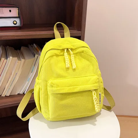 Women's Corduroy Mini Backpack Casual Vintage Solid Color School Bag Fashion Lightweight Travel Rucksack Daypack For Girls