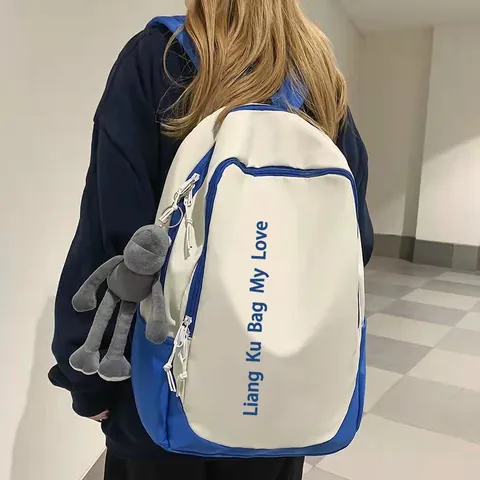 Grote Capaciteit Contrastkleur Nylon Schoolrugzak Voor Universiteitsstudenten Trendy Letterprint Waterdichte Dagelijkse Casual Reistas