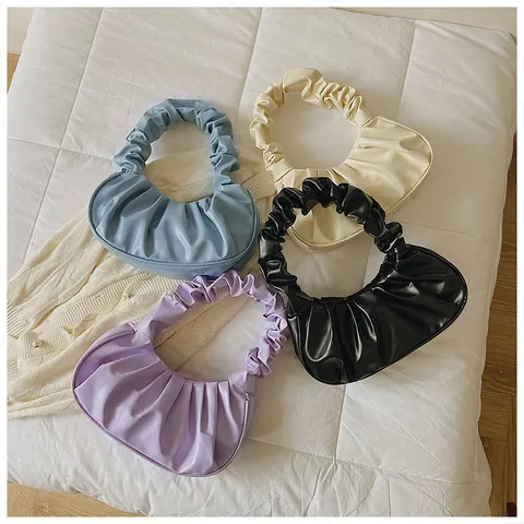 Bolso de Nube Plisado de Cuero PU para Mujer con Asa con Frunces Bolso de Axila Hobo Color Sólido Moda Diaria