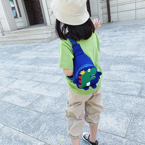 Kids Cute Cartoon Dinosaur Chest Bag Nylon Lightweight Crossbody Waist Pack For Boys Girls Outdoor Travel Shoulder Bag