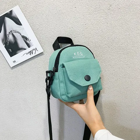 Women Casual Canvas Mini Crossbody Bag Korean Fashion Solid Color Small Shoulder Bag With Front Flap Pocket Letter Print