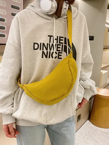Sac Bandoulière Décontracté en Nylon Oxford Demi-Lune pour Femme Minimaliste Couleur Unie Sac à Épaule Dumpling Léger pour Étudiants