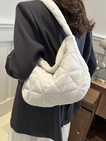 Bolso De Hombro Acolchado Para Mujer Ligero De Oxford Hobo Bolso De Axila Nube Gran Capacidad Bolso Tote Casual Color Sólido