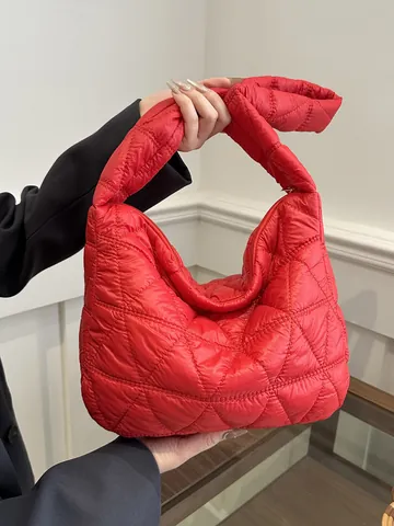 Bolso De Hombro Acolchado Para Mujer Ligero De Oxford Hobo Bolso De Axila Nube Gran Capacidad Bolso Tote Casual Color Sólido